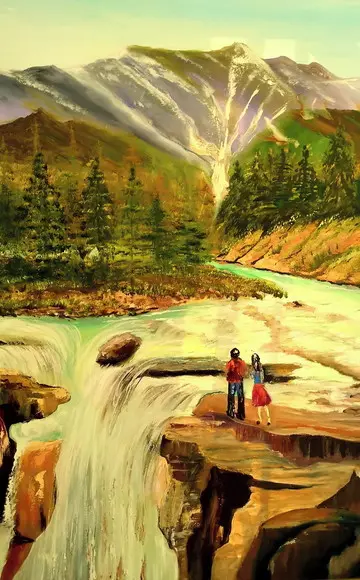 Quadro Paisagem Casal na Cachoeira Presente de Natal
