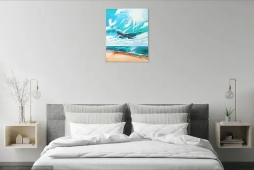 Quadro Paisagem Mar Avião Sobre a Praia Presente de Natal