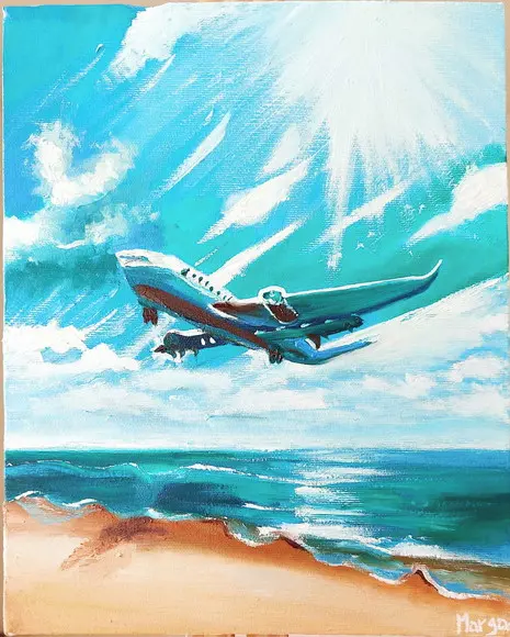 Quadro Paisagem Mar Avião Sobre a Praia Presente de Natal