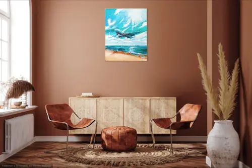 Quadro Paisagem Mar Avião Sobre a Praia Presente de Natal