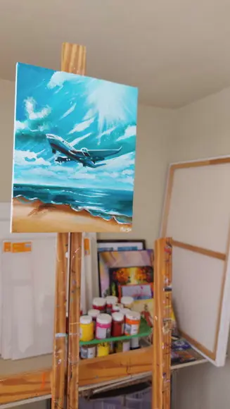 Quadro Paisagem Mar Avião Sobre a Praia Presente de Natal