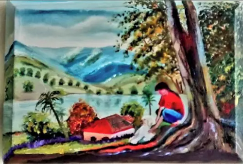 Quadro Paisagem Menina Cão Amo Animais Presente de Natal