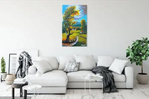 Quadro Paisagem Montanhas Casa no Campo Presente de Natal