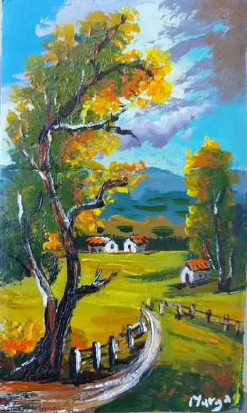 Quadro Paisagem Montanhas Casa no Campo Presente de Natal