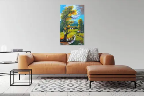 Quadro Paisagem Montanhas Casa no Campo Presente de Natal