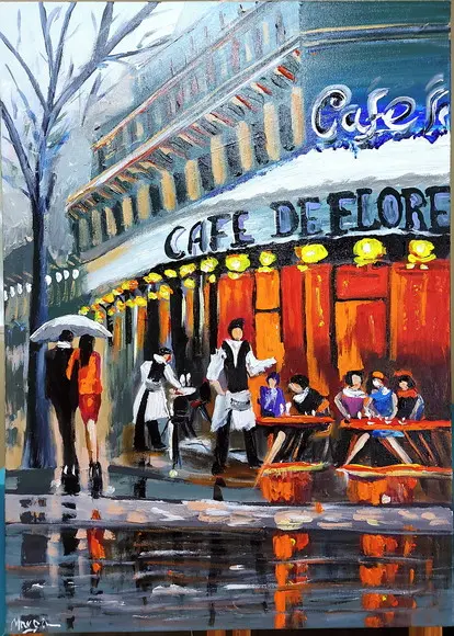 Quadro Paisagem Urbana París Café de Flore Presente de Natal