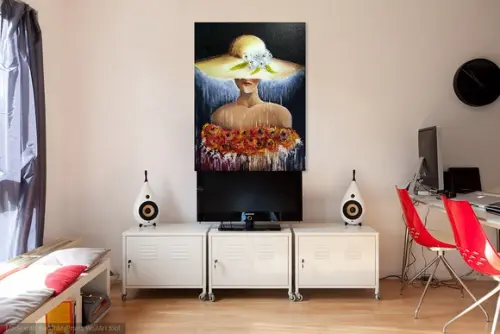 Quadro para Quarto Sala Pintura Tela Mulher de Chapéu Woman