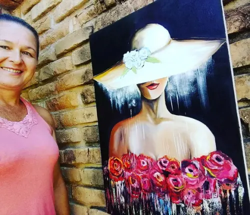 Quadro para Quarto Sala Pintura Tela Mulher de Chapéu Woman