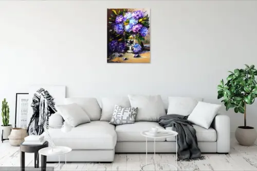 Quadro para Sala e Quarto Hortênsias Azuis Presente de Natal