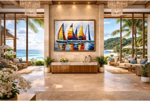 Quadro para Sala e Quarto Mar Veleiros Presente de Natal
