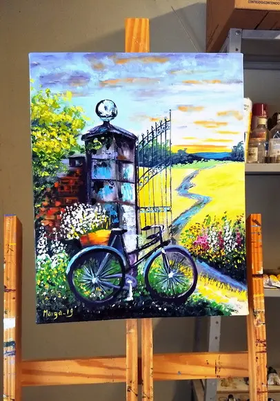Quadro para Sala e Quarto Pintura Paisagem Bike Black Friday