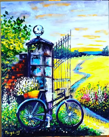Quadro para Sala e Quarto Pintura Paisagem Bike Black Friday