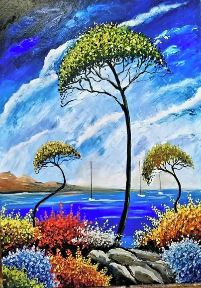 Quadro para Sala e Quarto Pintura Paisagem Mar Black Friday
