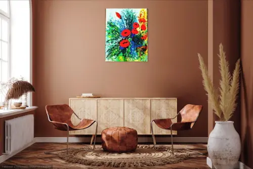 Quadro para Sala e Quarto Pintura Papoulas Presente de Natal