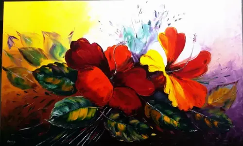 Quadro para Sala e Quarto Pintura Tela Hibiscus Black Friday