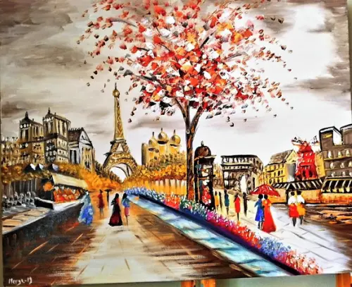 Quadro para Sala e Quarto Pintura Urbana Paris Black Friday