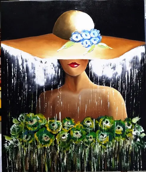 Quadro para Sala e Quarto Tela Mulher de Chapéu Black Friday