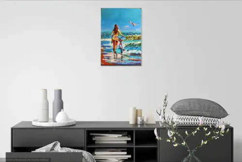 Quadro para Sala Mar Praia Bicicleta Presente de Natal