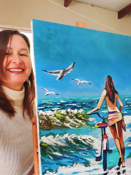 Quadro para Sala Mar Praia Bicicleta Presente de Natal