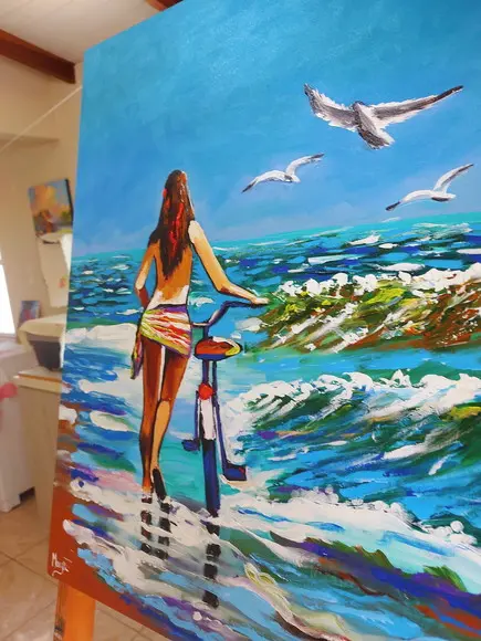 Quadro para Sala Mar Praia Bicicleta Presente de Natal