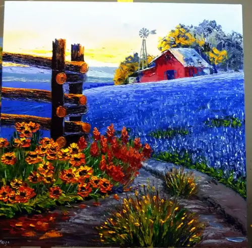 Quadro para Sala Pintura Campo de Flores Azuis Black Friday