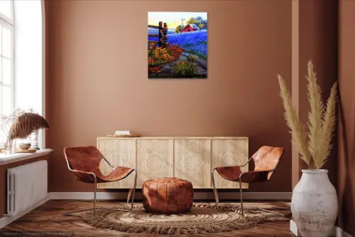 Quadro para Sala Pintura Campo de Flores Azuis Black Friday