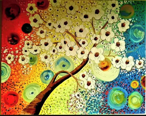 Quadro para Sala Pintura em Tela Abstrato Árvore Cerejeira