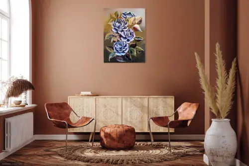 Quadro para Sala Pintura em Tela Floral Rosas Black Friday