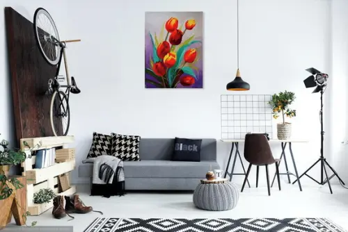 Quadro para Sala Pintura em Tela Floral Tulipas Vermelhas
