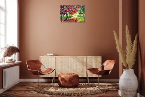 Quadro para Sala Pintura em Tela Paisagem Caminho Flamboyant