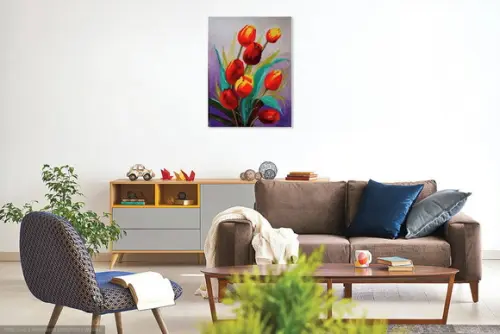 Quadro para Sala Pintura em Tela Floral Tulipas Vermelhas