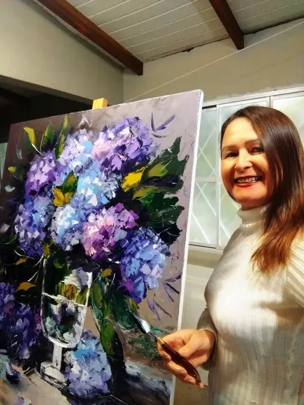 Quadro para Sala Pintura Moderno Hortênsias Black Friday