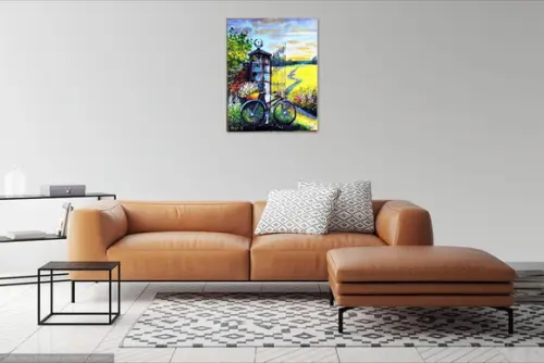 Quadro para Sala Pintura Paisagem Bike Presente de Natal