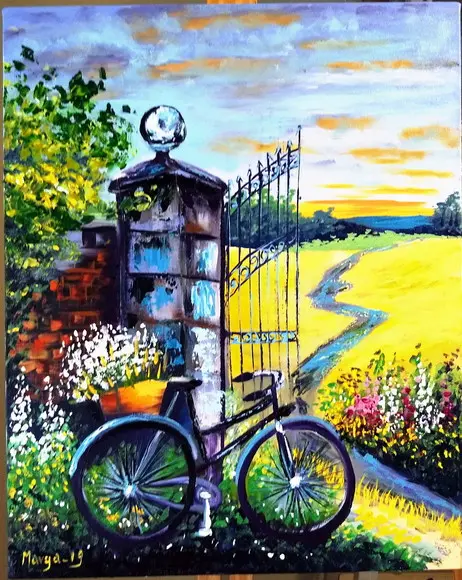 Quadro para Sala Pintura Paisagem Bike Presente de Natal