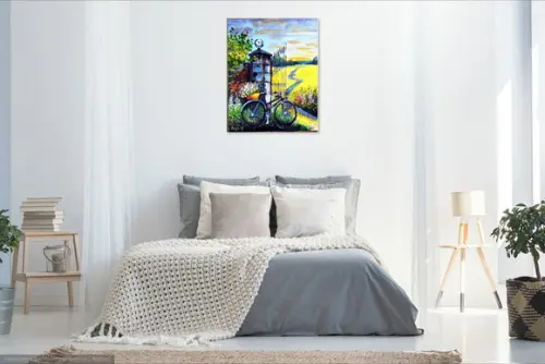 Quadro para Sala Pintura Paisagem Bike Presente de Natal