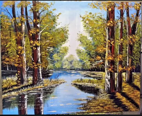 Quadro para Sala Pintura Paisagem Lago Floresta Black Friday