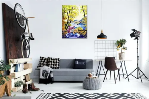 Quadro para Sala Pintura Paisagem Lago Varanda Black Friday
