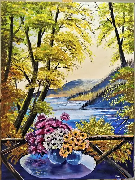 Quadro para Sala Pintura Paisagem Lago Varanda Black Friday