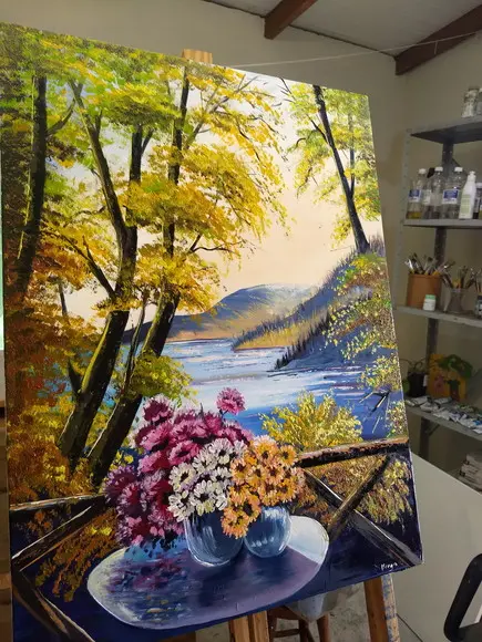 Quadro para Sala Pintura Paisagem Lago Varanda Black Friday
