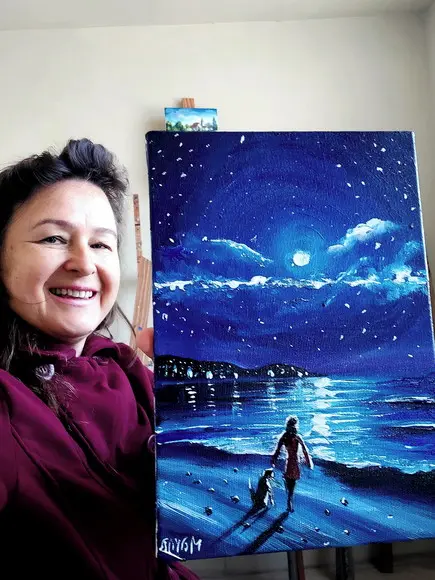 Quadro para Sala Pintura Tela Mar Luar na Praia Black Friday