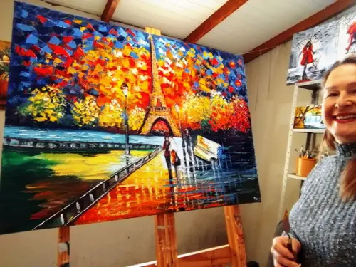 Quadro para Sala Pintura Tela Moderno Paris Rio Sena