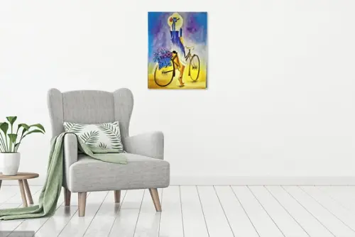 Quadro para Sala Pintura Tela Mulher Bike Black Friday