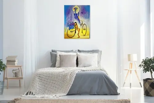 Quadro para Sala Pintura Tela Mulher Bike Black Friday