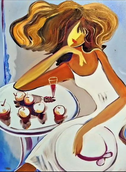 Quadro para Sala Pintura Tela Mulher Cofee Time Black Friday