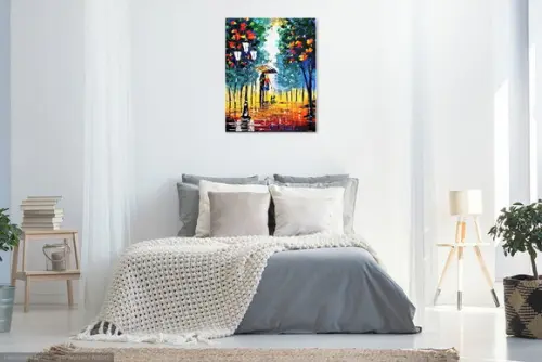 Quadro para Sala Pintura Tela Paisagem Moderno Casal com Cão