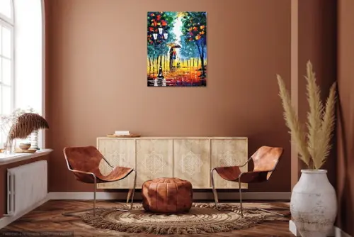Quadro para Sala Pintura Tela Paisagem Moderno Casal com Cão