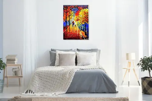 Quadro para Sala Pintura Tela Paisagem Moderno Casal com Dog