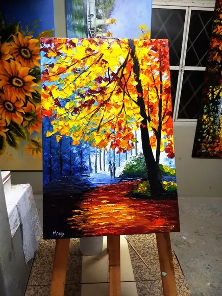 Quadro para Sala Pintura Tela Paisagem Moderno Família Unida