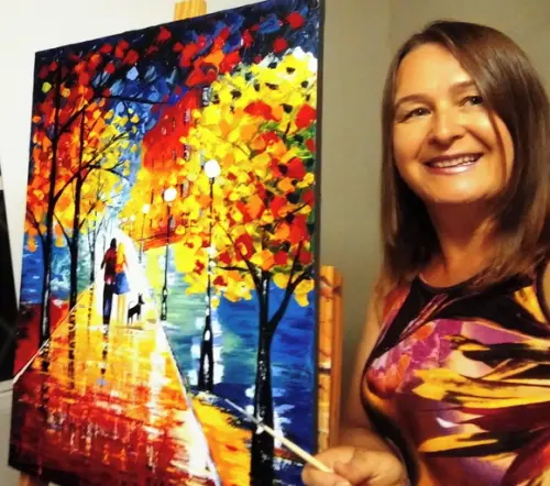 Quadro para Sala Pintura Tela Paisagem Moderno Casal com Dog
