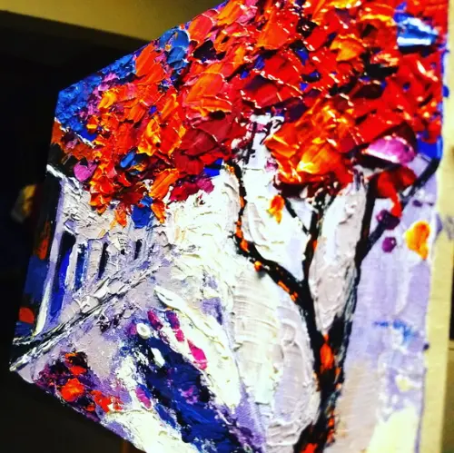 Quadro para Sala Pintura Tela Paisagem Urbana Flamboyant